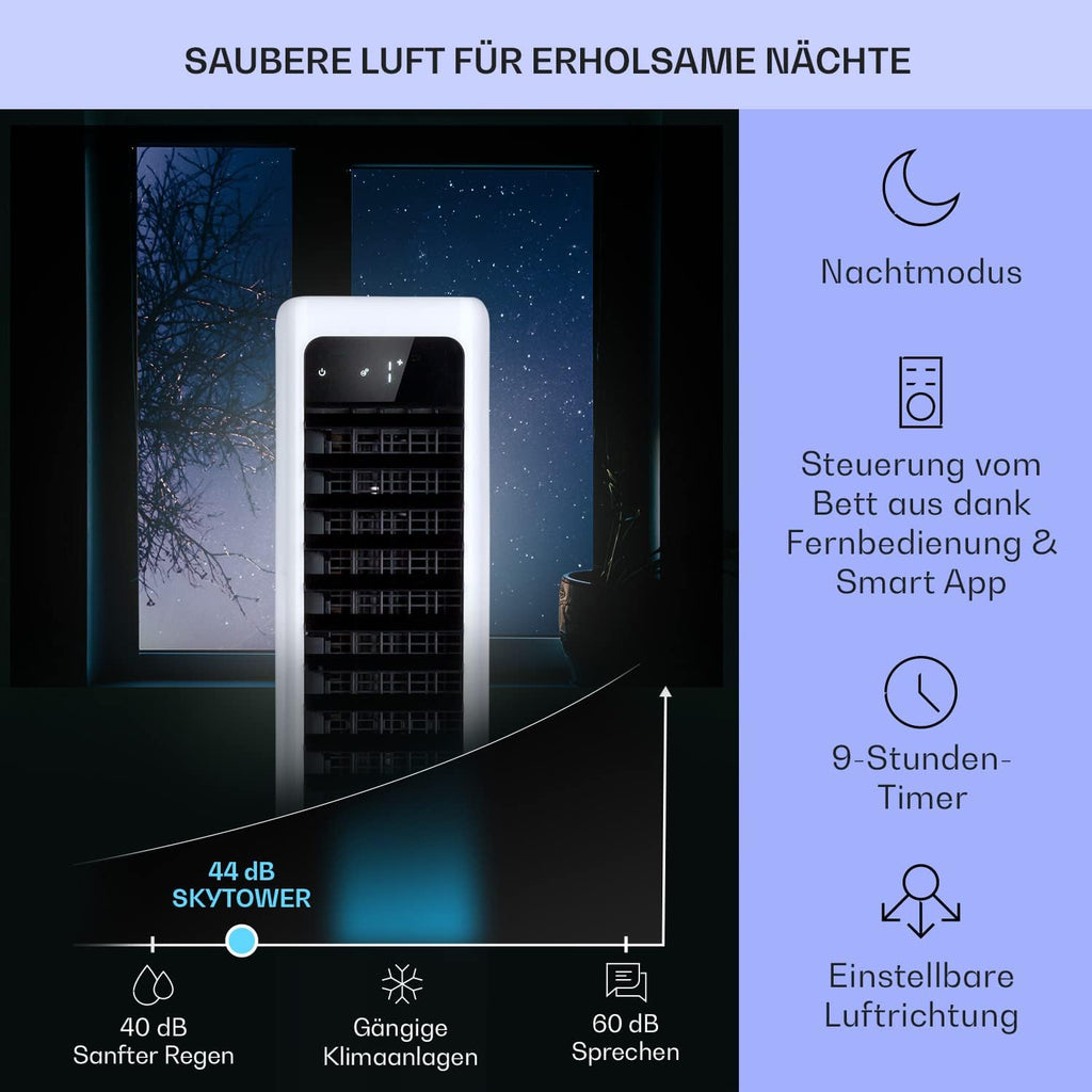 Klarstein Luchtkoeler met Waterkoeling, 5-in-1 Verdampingskoeler, Luchtbevochtiger, Ventilator & Luchtreiniger, Mobiele Airconditioner Luchtkoeler met App-Bediening, 80W Air Cooler, 462m³/h Luchtstroom, Wit