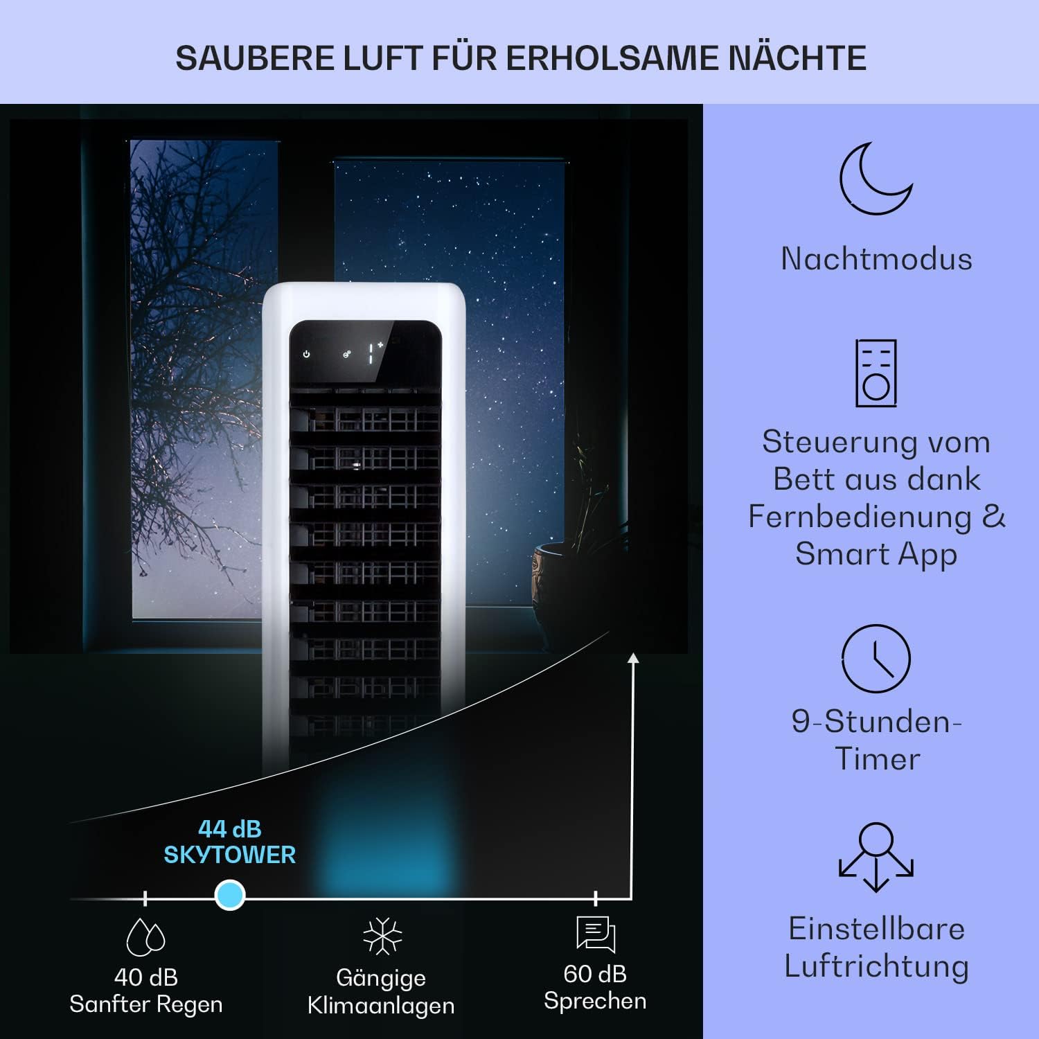 Klarstein Luchtkoeler met Waterkoeling, 5-in-1 Verdampingskoeler, Luchtbevochtiger, Ventilator & Luchtreiniger, Mobiele Airconditioner Luchtkoeler met App-Bediening, 80W Air Cooler, 462m³/h Luchtstroom, Wit