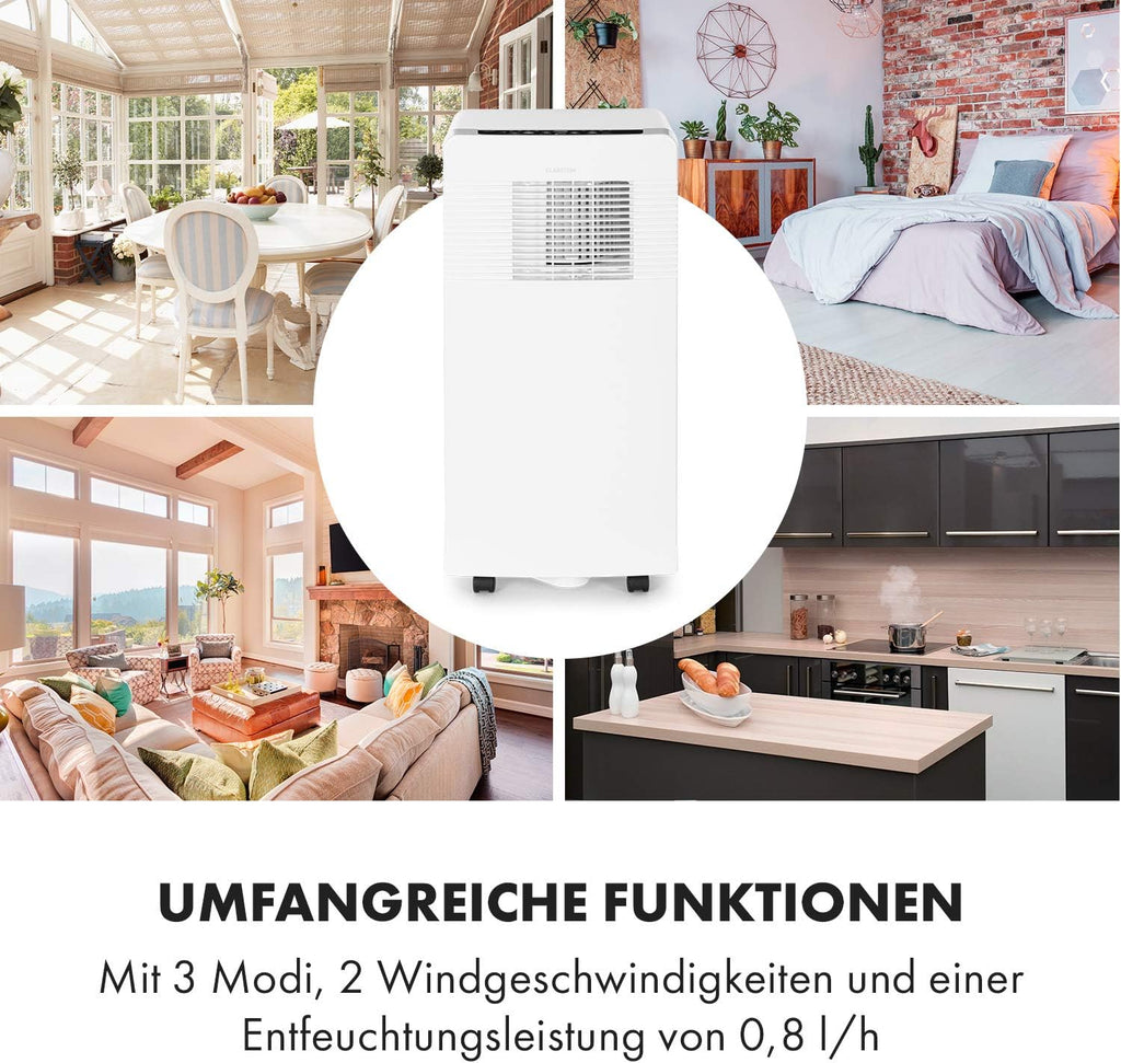 Klarstein Mobiele Airconditioning met Afvoerslang, 3-in-1 Airco met Ventilator, Luchtontvochtiger & Nachtmodus, Kleine & Draagbare Airco voor Thuis & Kantoor, 12000 BTU Laag Verbruik