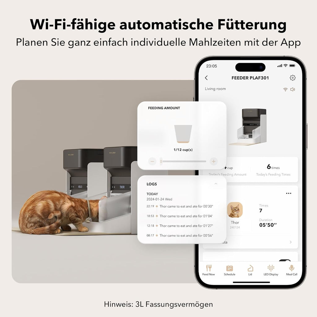 PETLIBRO RFID voerautomaat voor katten, 5G Wi-Fi automatische huisdiervoederdispenser, kattenvoerautomaat met sensor voor halsbandtag, automatische kattenvoederdispenser met app, 1-10 maaltijden, 3L