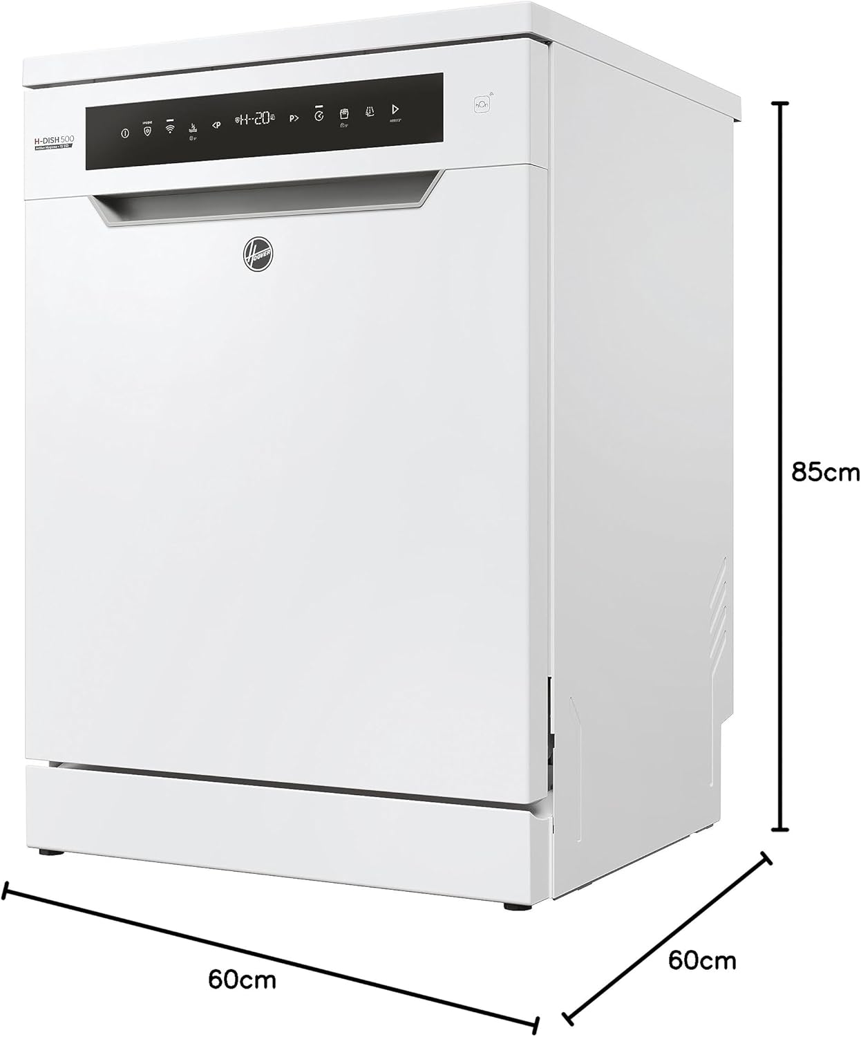 Hoover HF 4C6F0PW vaatwasser; 14 couverts; Vrijstaand, 60 cm breed; Energie-efficiëntieklasse C; Slimme bediening met wifi + bluetooth-technologie
