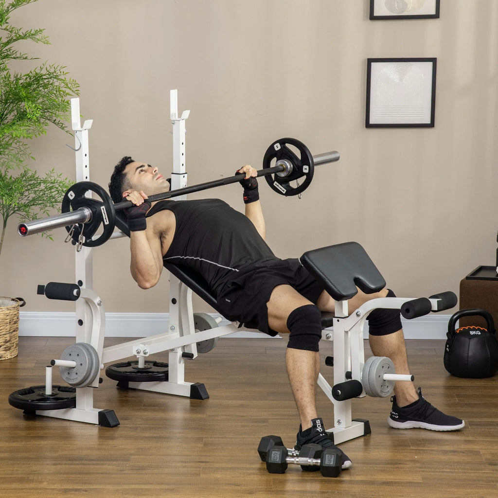HOMCOM Trainingsbank in hoogte verstelbaar met leg press en bicepscurl