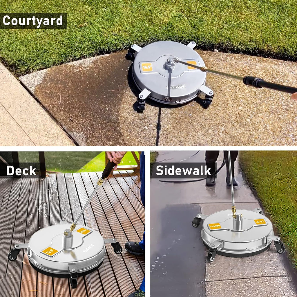 EVEAGE 50,8 cm hogedrukreiniger oppervlaktereiniger dubbele handgreep met waterterugwinning, met 4 wielen, roestvrijstalen behuizing hogedrukreinigeraccessoires met 2 verlengstangen, 4000 PSI, EP004