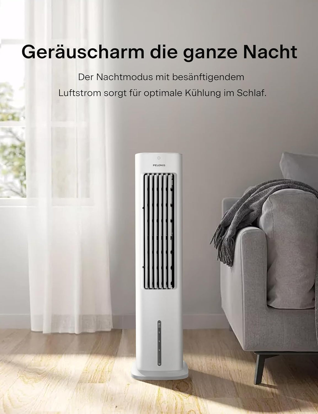 PELONIS Luchtkoeler met waterkoeling, Mobiele airconditioning, 5L Ventilator met waterkoeling, Luchtbevochtiger met afstandsbediening, 355m³/u Airconditioner zonder afvoerslang