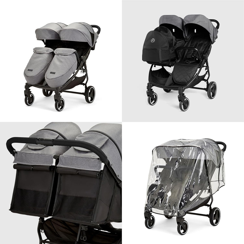 Venus Max Duo Buggy - geschikt vanaf de geboorte tot 15 kg (ongeveer 3 jaar), compacte, lichte, opvouwbare tweelingbuggy, inclusief regenhoes en voetenzak (Biscuit)