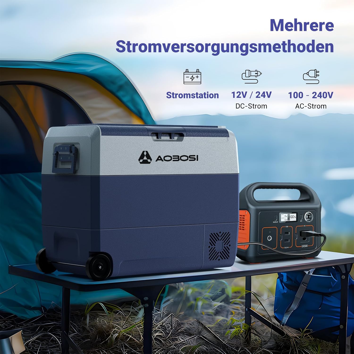 AAOBOSI Compressor Koelbox 36 L, Koelbox Auto met Wifi App Besturing, 12/24 V en 100-240 V Elektrische Koelbox, tot -20 °C voor Auto, Vrachtwagen, Boot, Camper, Camping, Dubbele Zone