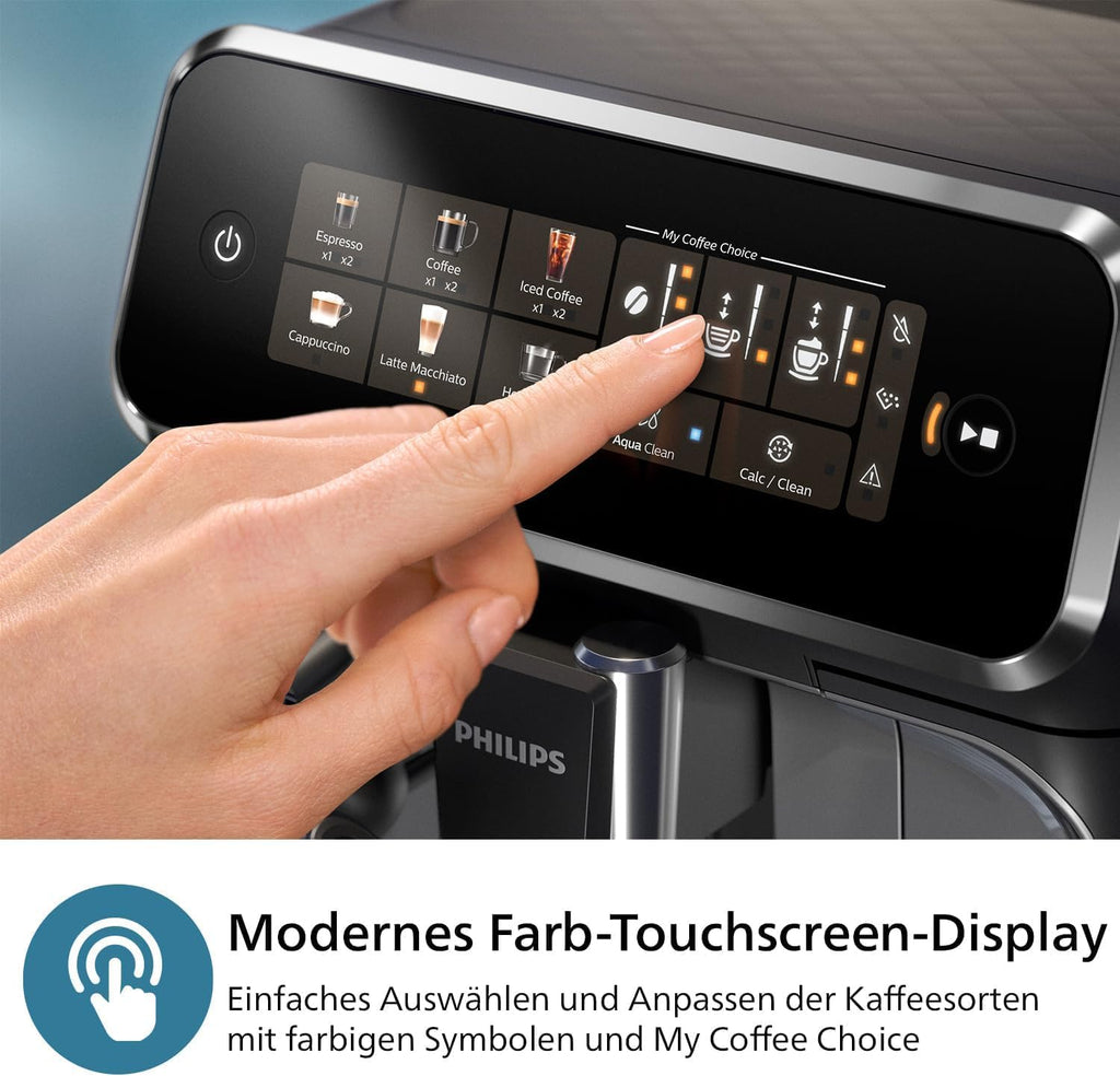 Philips Serie 2200 Espressomachine – Klassieke Melkopschuimer, Intuïtief Touchdisplay, mat Zwart (EP2220/10)