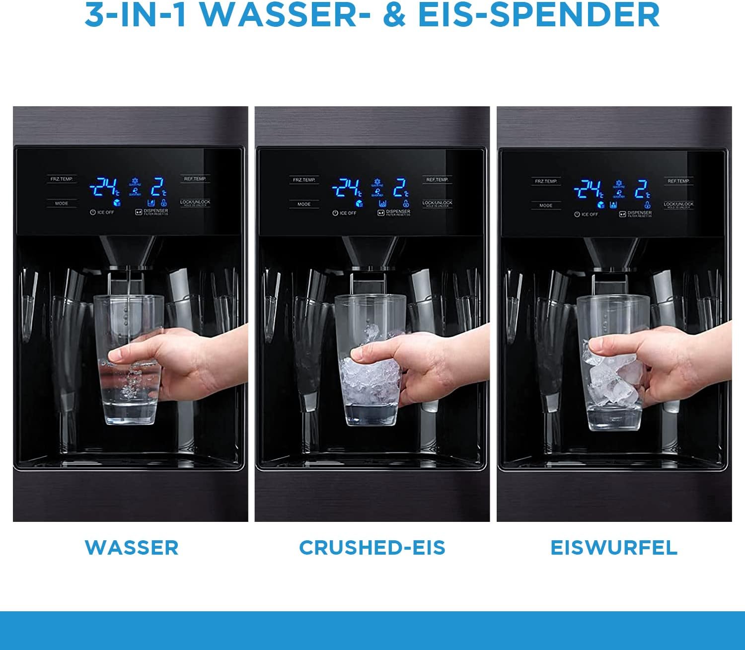 Midea KS-DDX 6.32 WT Amerikaanse koelkast/178,8 cm hoogte/254 kWh/jaar/No Frost/Dual Inverter Compressor/met 3-in-1 water-/ijsdispenser en watertank, Dark Inox