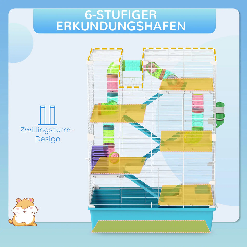 PawHut Hamsterkooi Knaagdierkooi 6 Verdiepingen Buissysteem Dubbele Toren