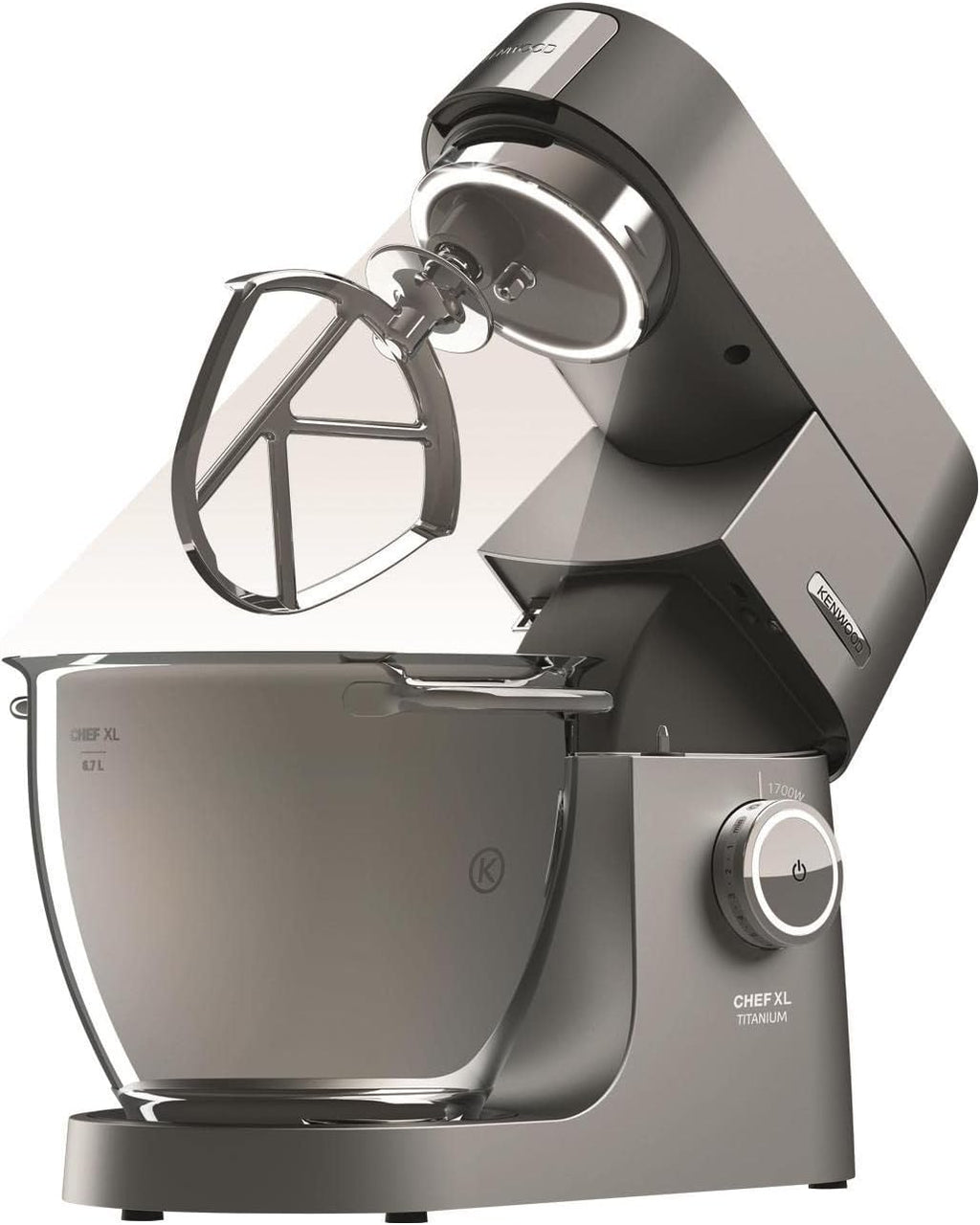 Kenwood Titanium Chef Baker KVL85.424SI Keukenmachine met geïntegreerde weegschaal, incl. 4-delige patisserie set, 7 L en 5 L mengkom, traploze snelheidsregeling, 1200 W, zilver