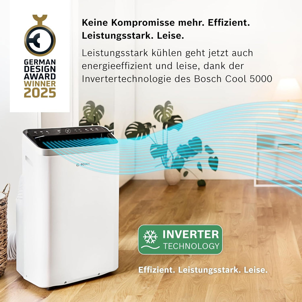 Bosch Cool 4000 Mobiele airconditioner - 3-in-1: Airconditioner, ontvochtiger, ventilator - 2,6 kW voor ruimtes tot 35 m² - Met automatische modus, stille modus & slaapmodus