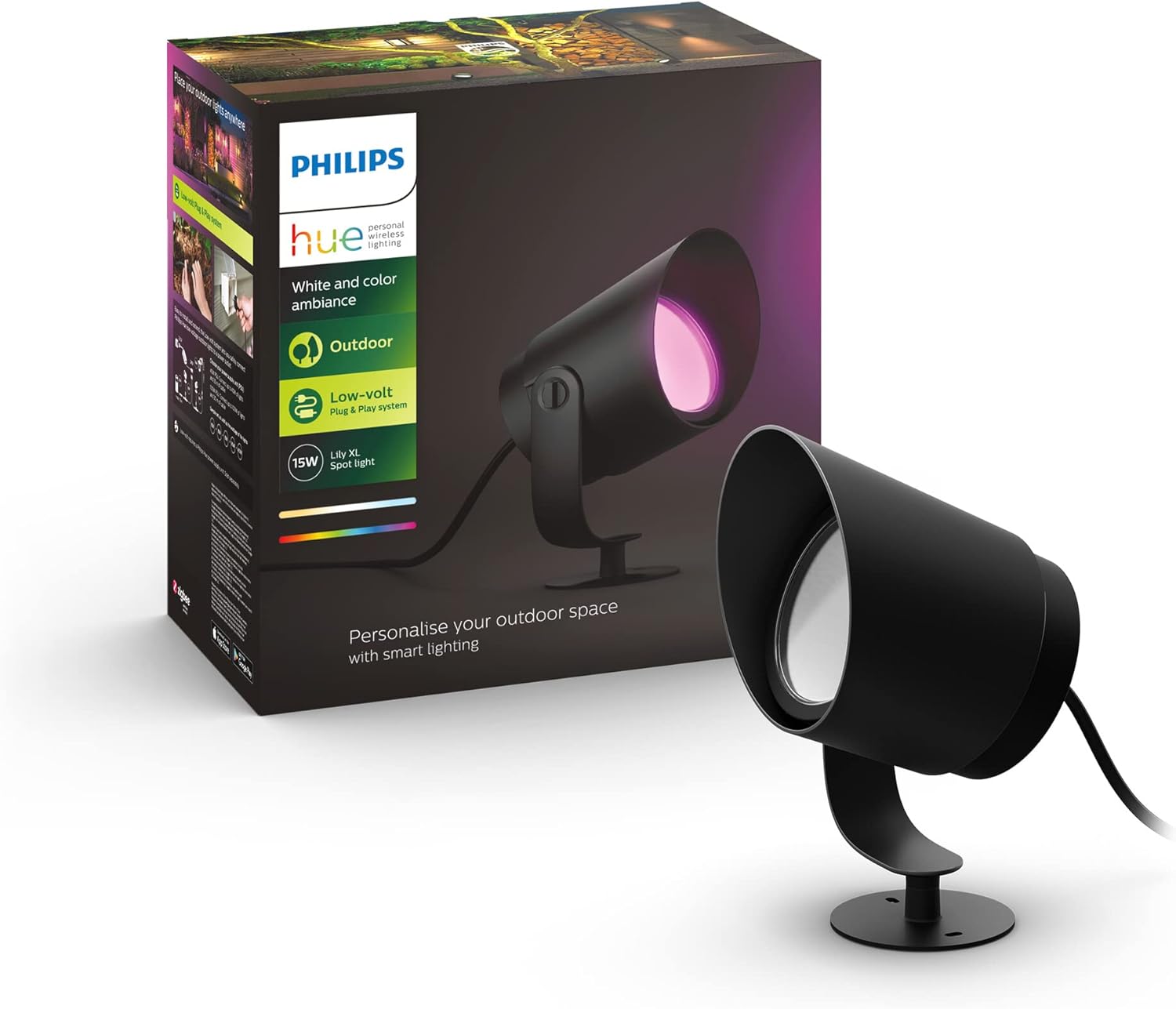 Philips Hue White & Color Ambiance Lily tuinspot [alleen uitbreiding], vereist Hue Bridge + basispakket (afzonderlijk verkrijgbaar), werkt met Alexa, Google Assistant en Apple Homekit