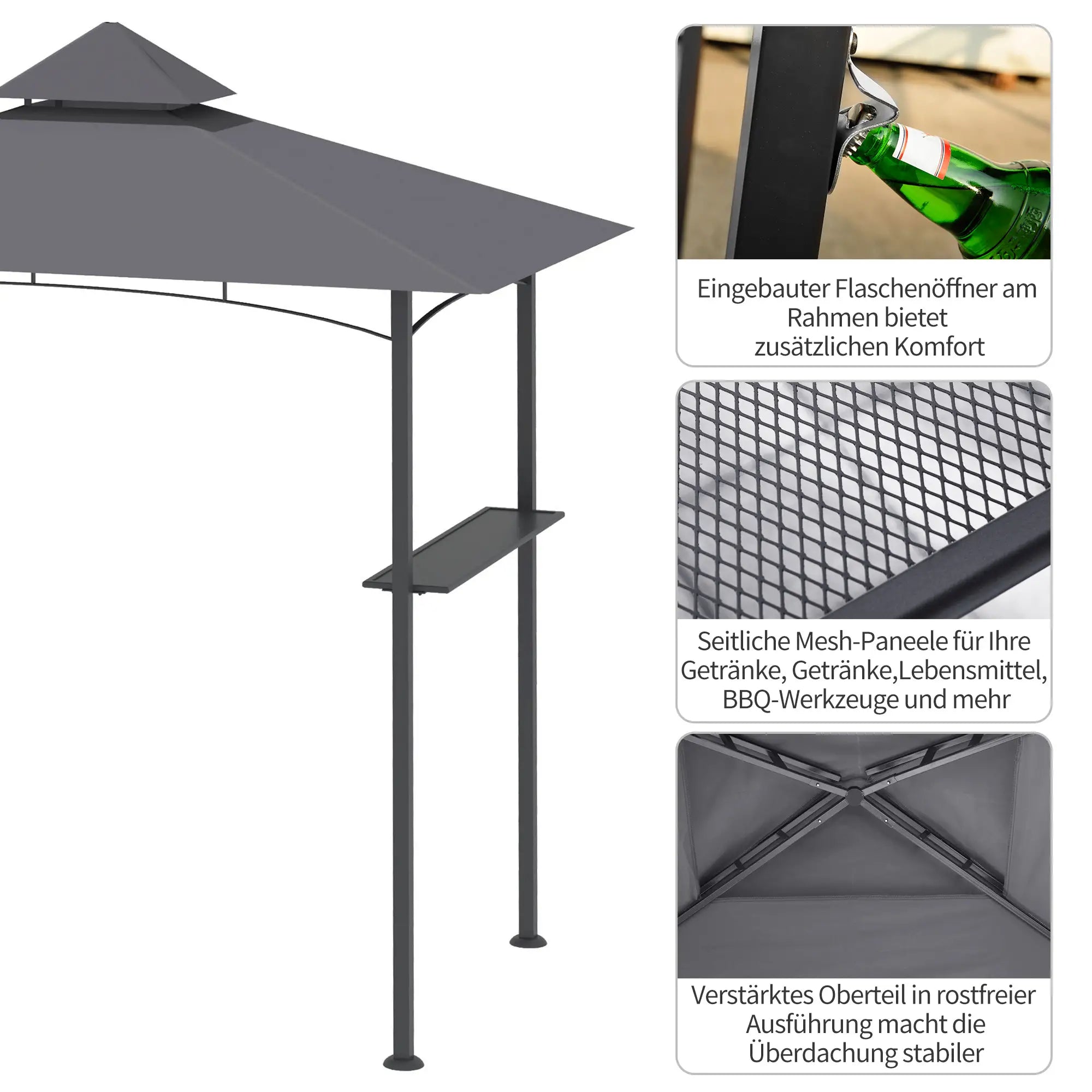 Outsunny Grillpaviljoen 245x148 cm met dubbel dak grijs
