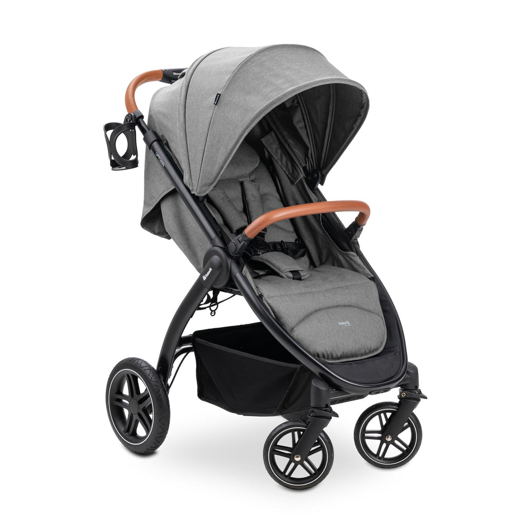 Hauck Uptown Kinderwagen Melange Rose – wandelwagen voor elk terrein, extra grote zitting, vlakke ligstand, rubberen wielen, vering, compact en eenvoudig inklapbaar, met regenhoes