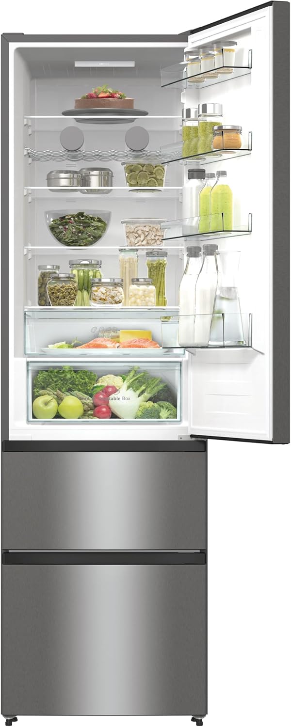 Hisense RB327N4AD2 koel-vriescombinatie/ NoFrostPlus/ Multiflow 360°/ HolidayMode/ FreshZone/ 182,4 cm/ koelgedeelte 171 l/ vriesgedeelte 85 l/ 41 dB/ 287 kWh/ jaar/ roestvrijstalen look