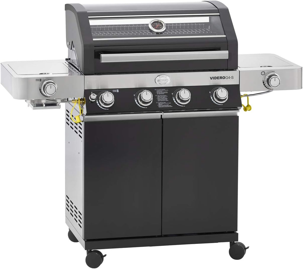 RÖSLE Elektrische BBQ-grill Portable Videro E2-P, draagbare tafelgrill met 2 branders, warmhoudrooster en deksel met glasplaat, gepoedercoat staal, zwart/zilver