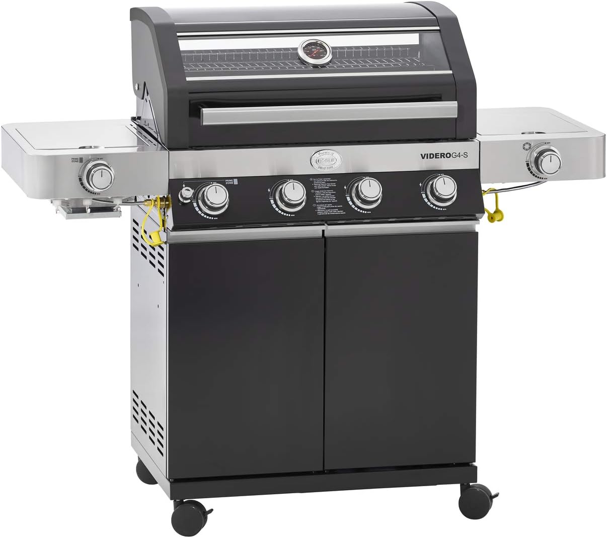 RÖSLE Elektrische BBQ-grill Portable Videro E2-P, draagbare tafelgrill met 2 branders, warmhoudrooster en deksel met glasplaat, gepoedercoat staal, zwart/zilver
