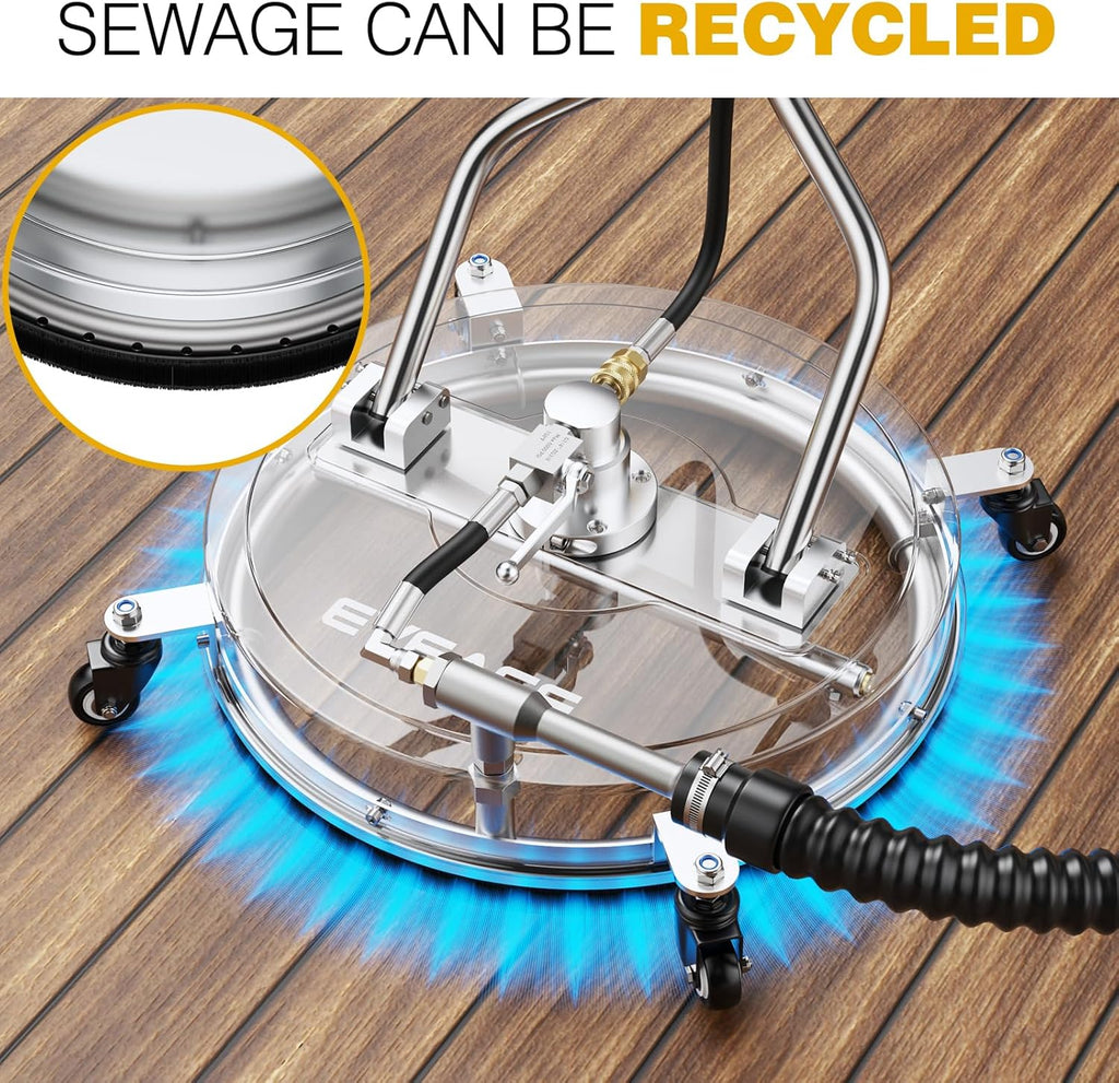 EVEAGE 50,8 cm hogedrukreiniger oppervlaktereiniger dubbele handgreep met waterterugwinning, met 4 wielen, roestvrijstalen behuizing hogedrukreinigeraccessoires met 2 verlengstangen, 4000 PSI, EP004