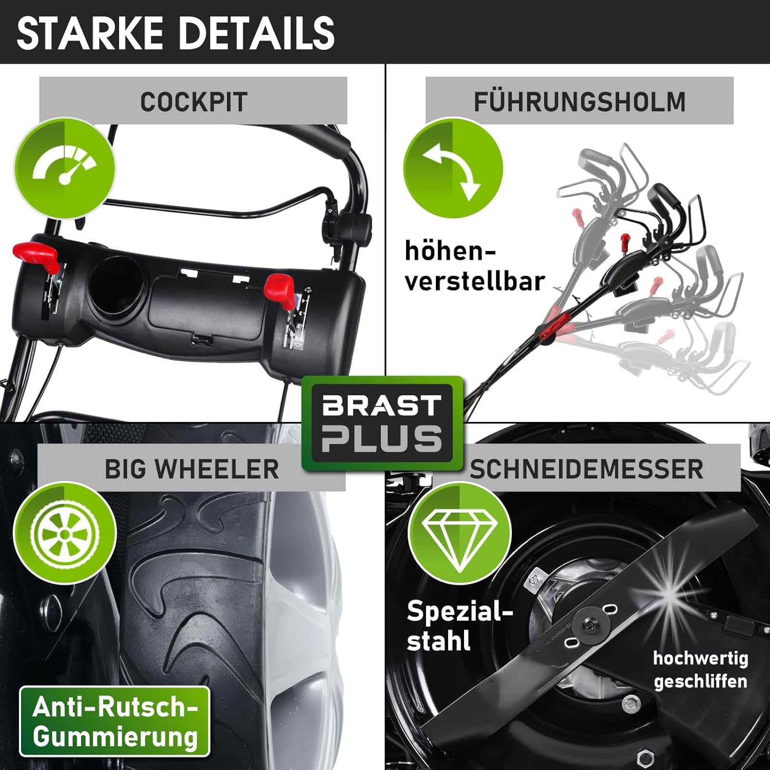 BRAST® Benzine grasmaaier Trike met aandrijving | 5,2kW (7PK) | 53cm maaibreedte | veel modellen | TÜV | 4-takt OHV motor | 30-80mm maaihoogte | 60L opvangbak | Stalen behuizing | Snelheid