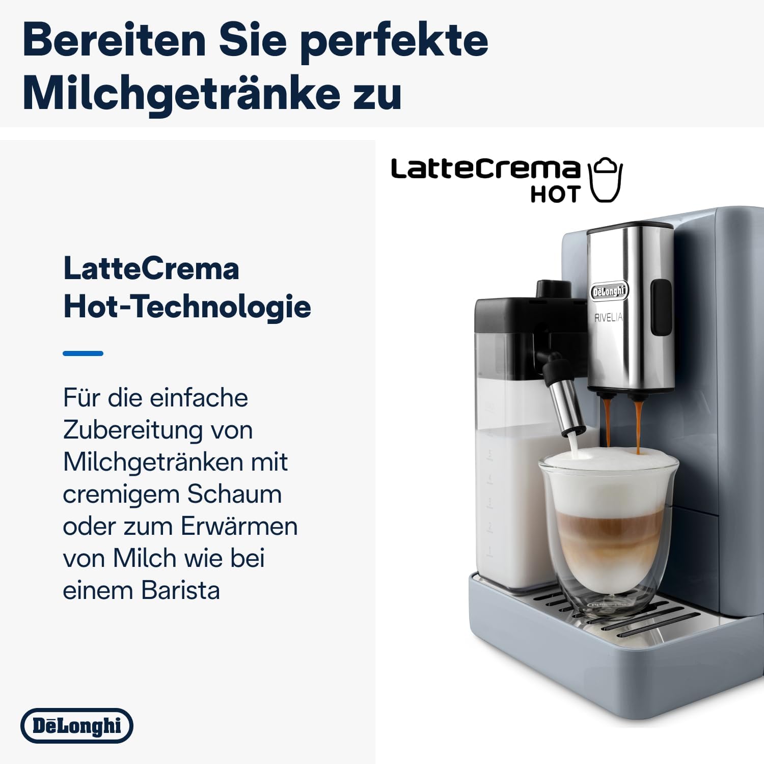 De'Longhi Rivelia EXAM440.55.W volautomatische espressomachine met LatteCrema-melksysteem, verwisselbaar bonenreservoir, 16 koffie- en melkdranken met één druk op de knop, Extra-Shot-functie, 3,5 inch touchscreen, wit