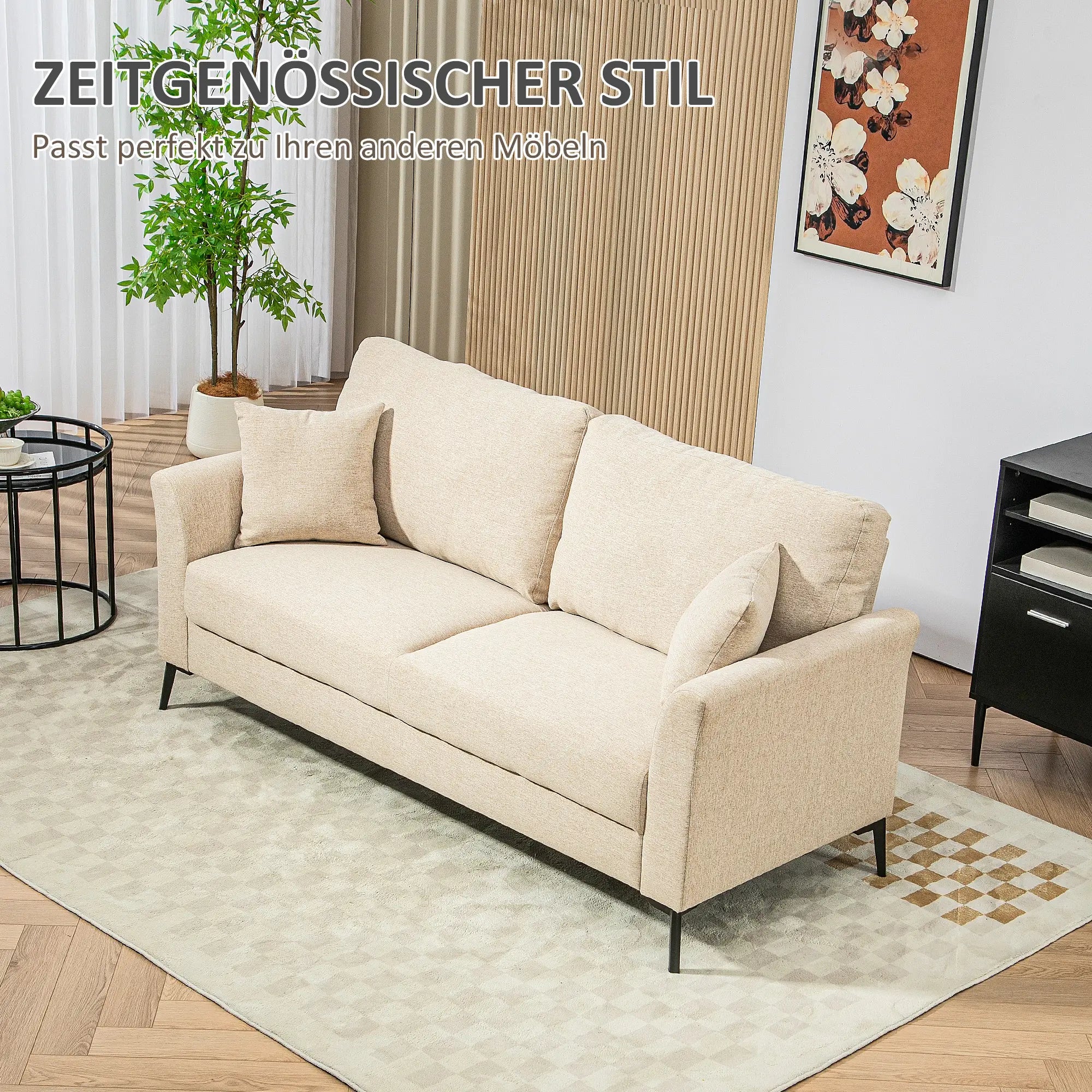 HOMCOM 2-zitsbank comfortabele bekleding afneembare kussens Beige