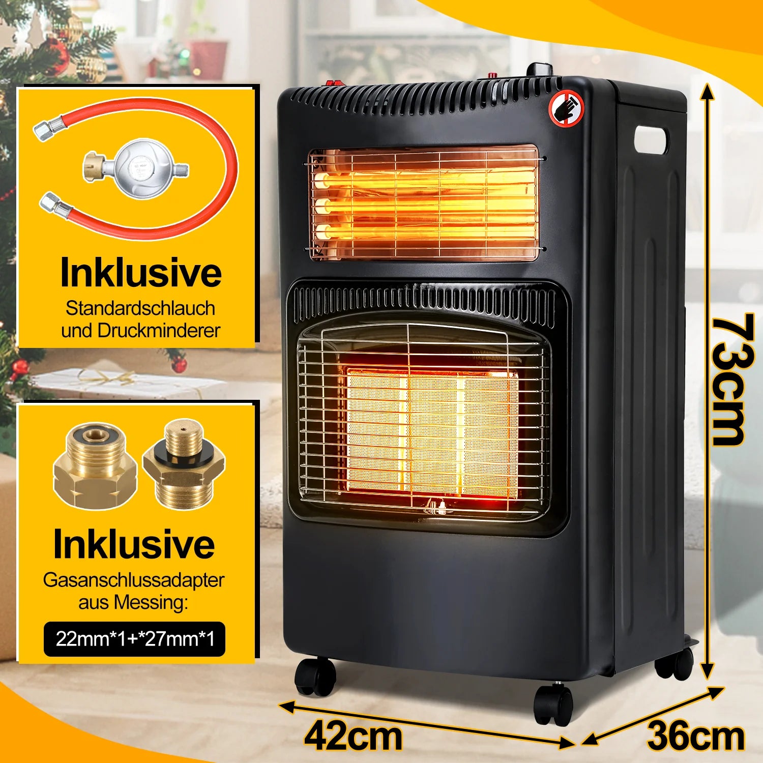 Sonnewelt Gasverwarming 4200W en 1260W gas-elektrische kachel met gasdrukregelaar, gasslang, gasflesadapter