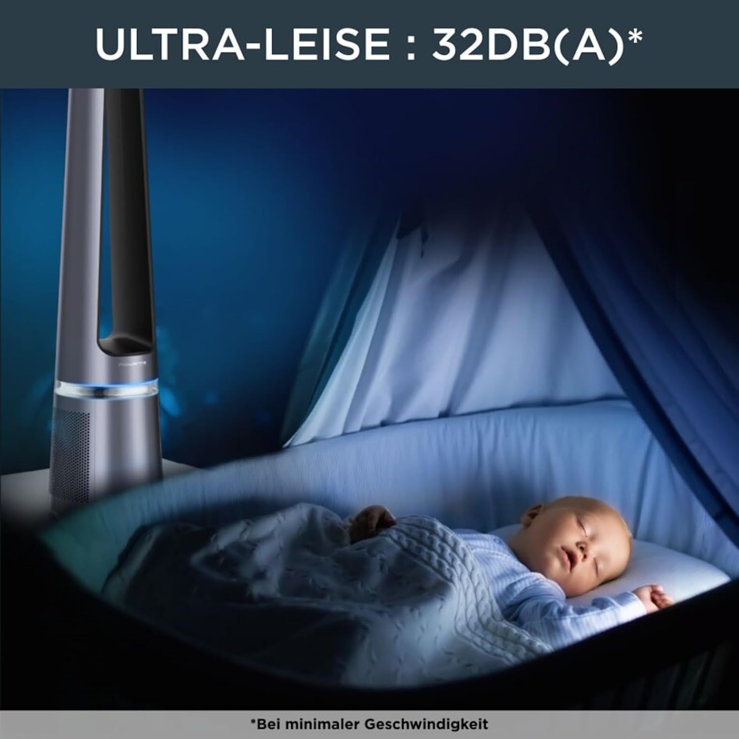 Rowenta QU5062 Eclipse 3in1 Luchtreiniger, ventilator, kachel, filtert 99,9% van de deeltjes, voor kamers tot 30 m2, snelle verwarming tot 35°C, automatische dag- en nachtmodus, zwart/grijs