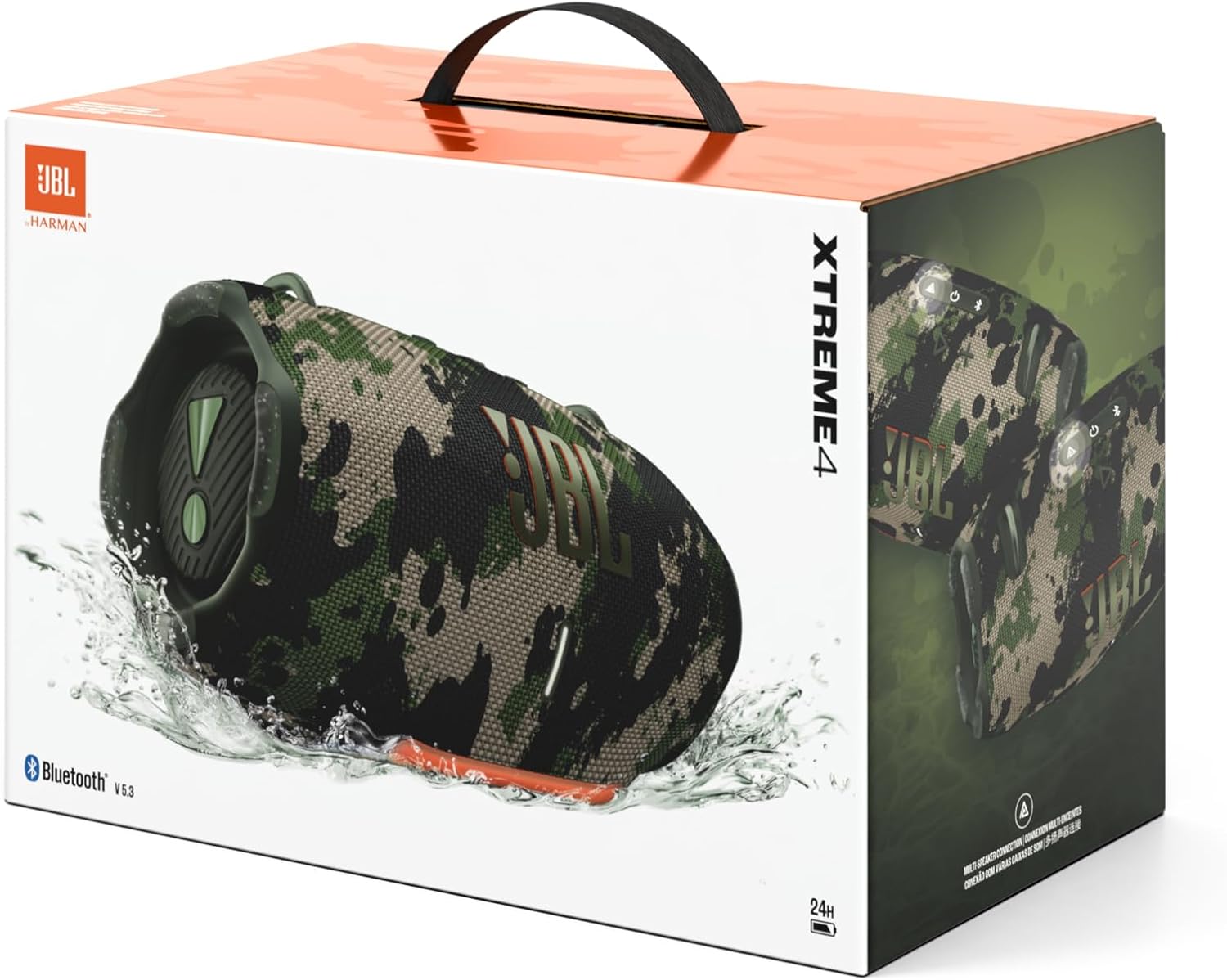 JBL Xtreme 4 Muziekbox in Camouflage – Draagbare Bluetooth-speaker met diepe bas, AI Sound Boost en geïntegreerde powerbank – Water- en stofbestendig – 24 uur afspeeltijd