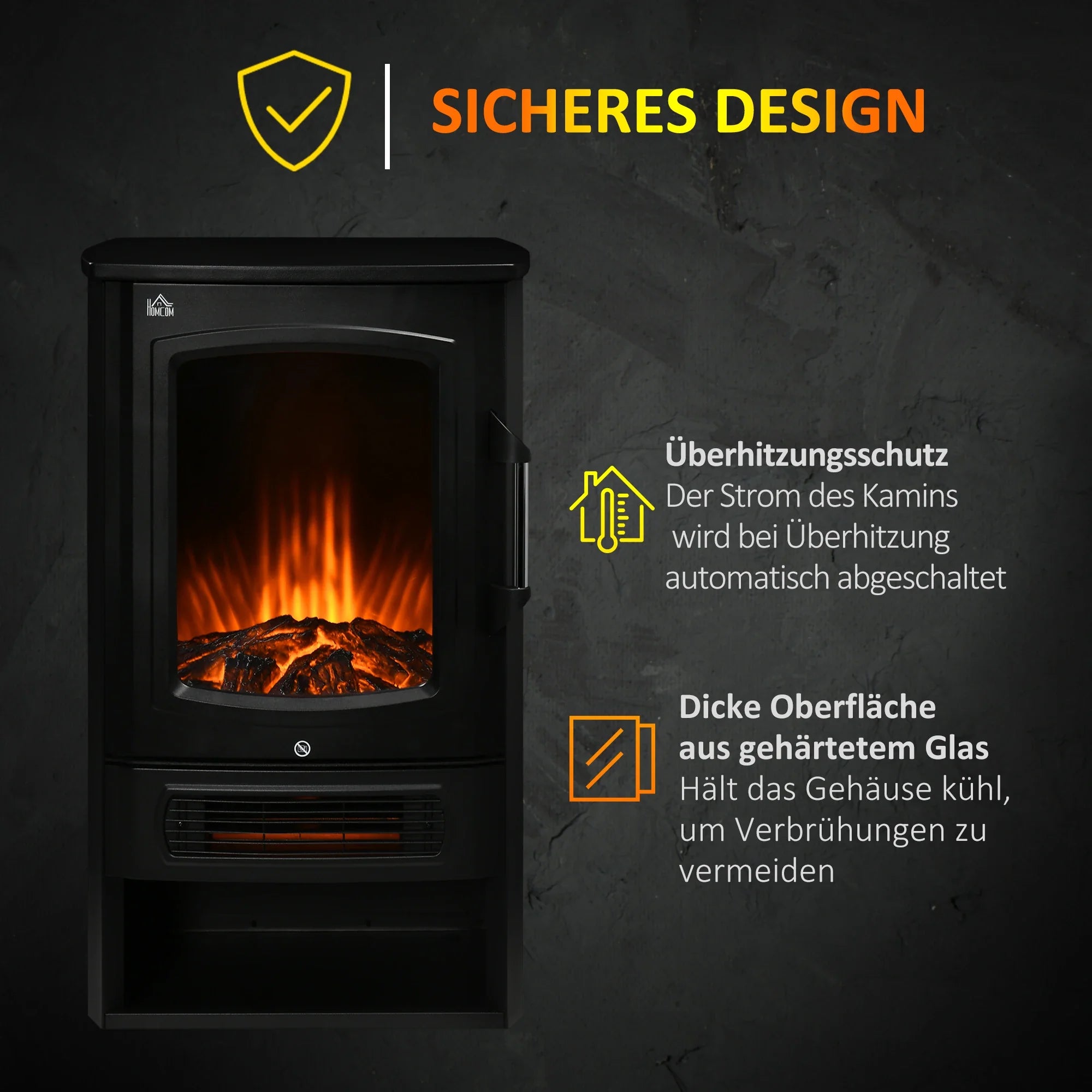 HOMCOM Elektrische haard LED-vlameffect 2 verwarmingsstanden Oververhittingsbeveiliging