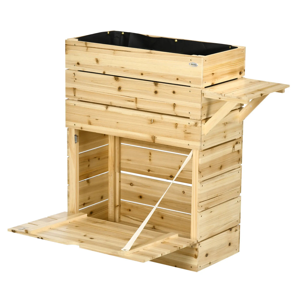 Outsunny Verhoogde plantenbak met legplank van massief hout