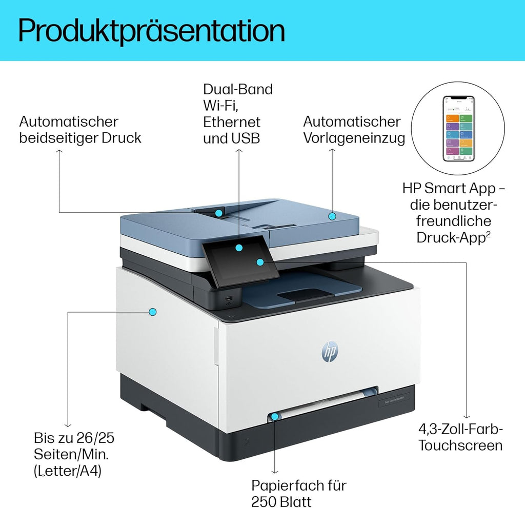 HP Color LaserJet Pro MFP 3302fdwg multifunctionele kleurenlaserprinter, fax, automatisch dubbelzijdig afdrukken, touchscreen, wifi, ethernet, USB, HP Wolf Pro Security