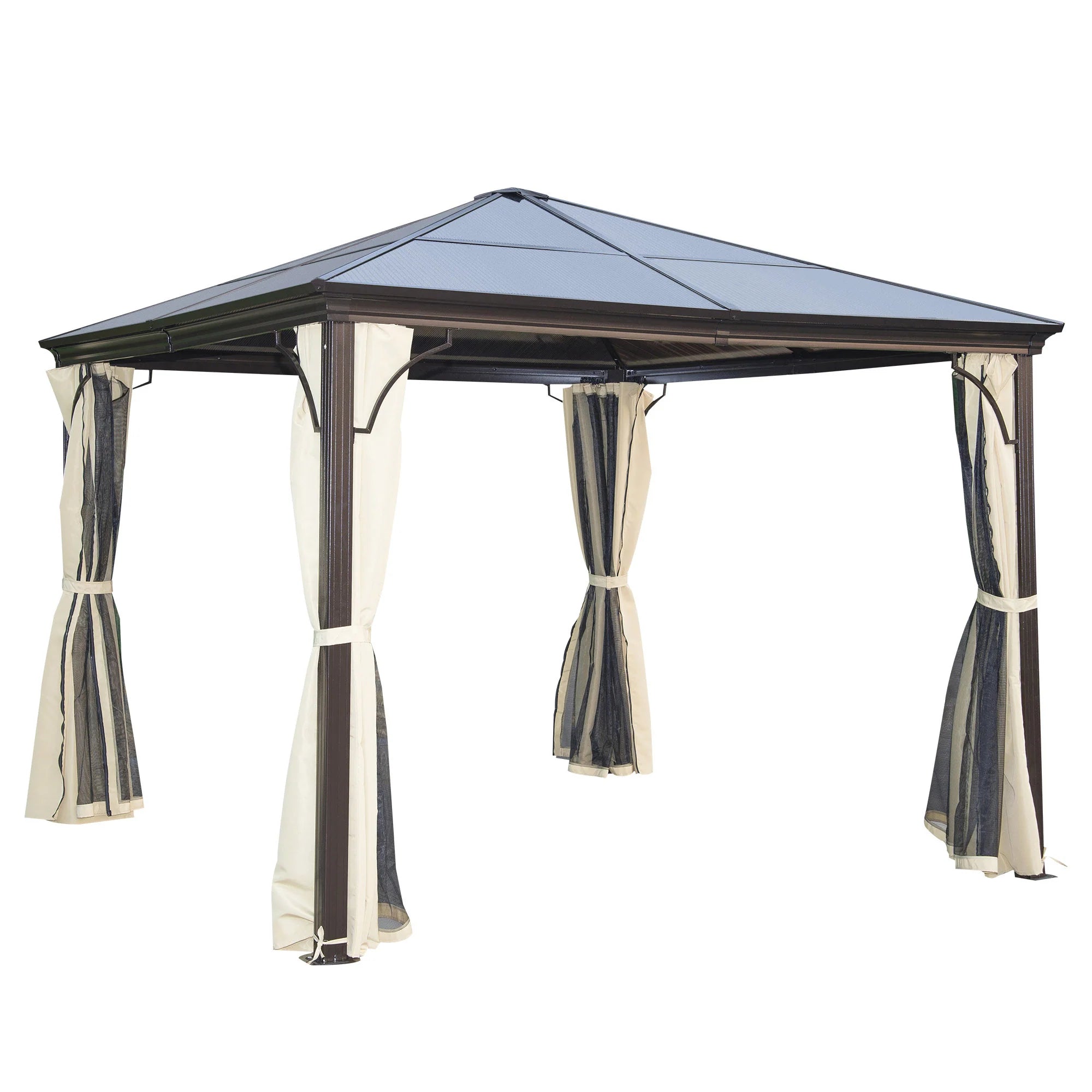 Outsunny Tuinpaviljoen Hardtop met Polycarbonaat Dak Muskietennet Aluminium