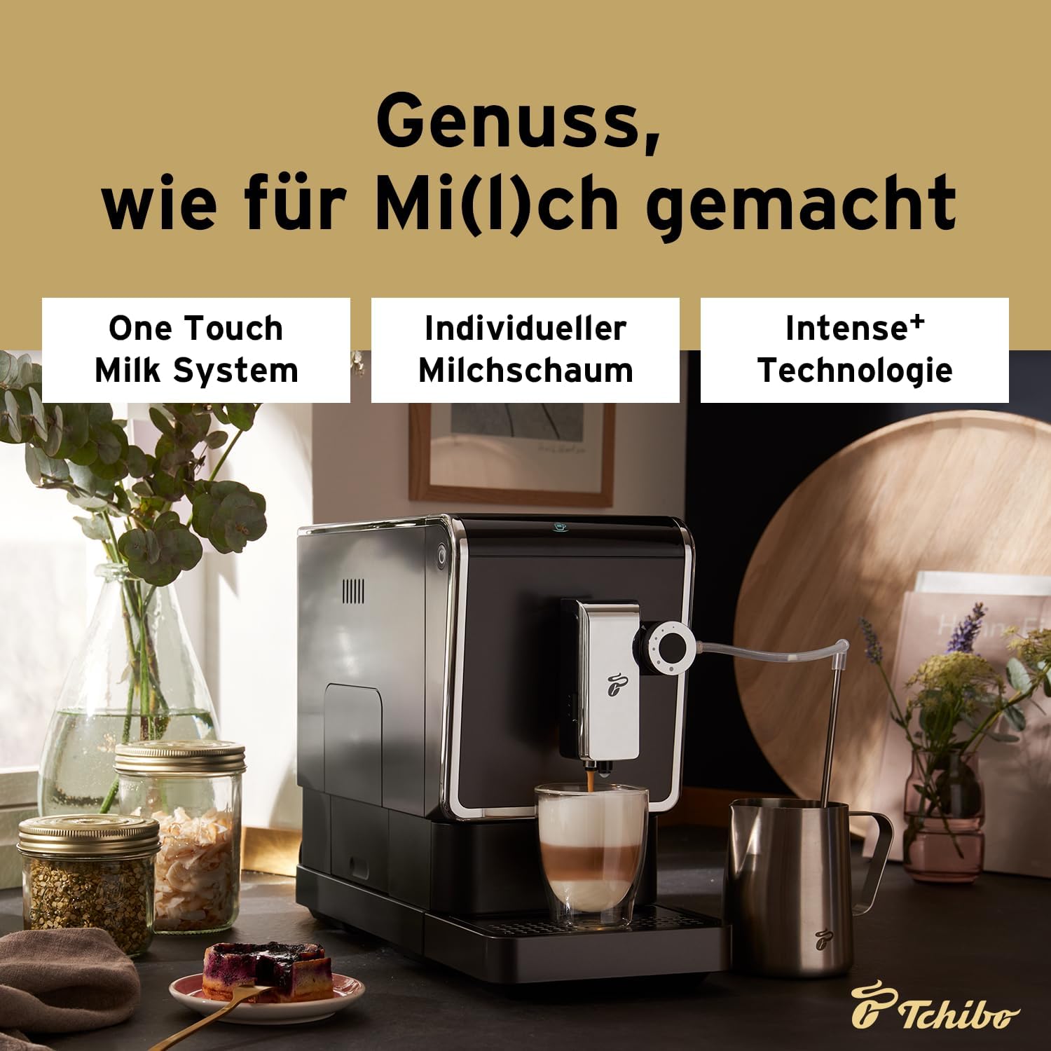 Tchibo volautomatisch koffiezetapparaat Esperto Pro met One Touch-functie voor Caffè Crema, espresso en melkspecialiteiten, antraciet