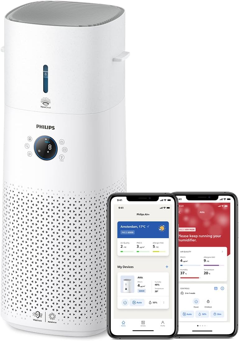 Philips Air Performer 2-in-1: Luchtzuiveraar en Ventilator - Reinigt 70 m², Verwijdert 99,97% van allergenen en verontreinigende stoffen. HEPA-filter, Slimme sensoren, Alexa, App. (AMF765/10)