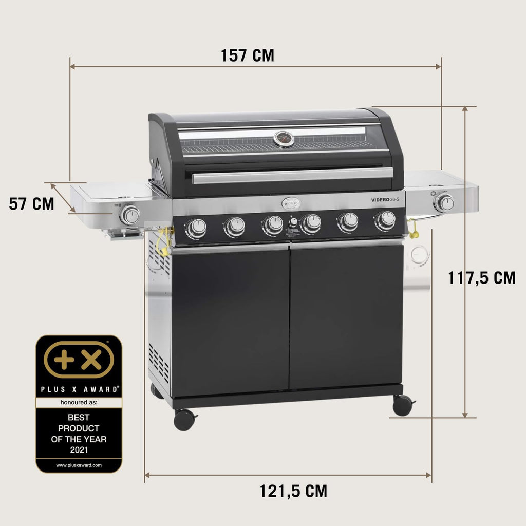 RÖSLE Elektrische BBQ-grill Portable Videro E2-P, draagbare tafelgrill met 2 branders, warmhoudrooster en deksel met glasplaat, gepoedercoat staal, zwart/zilver