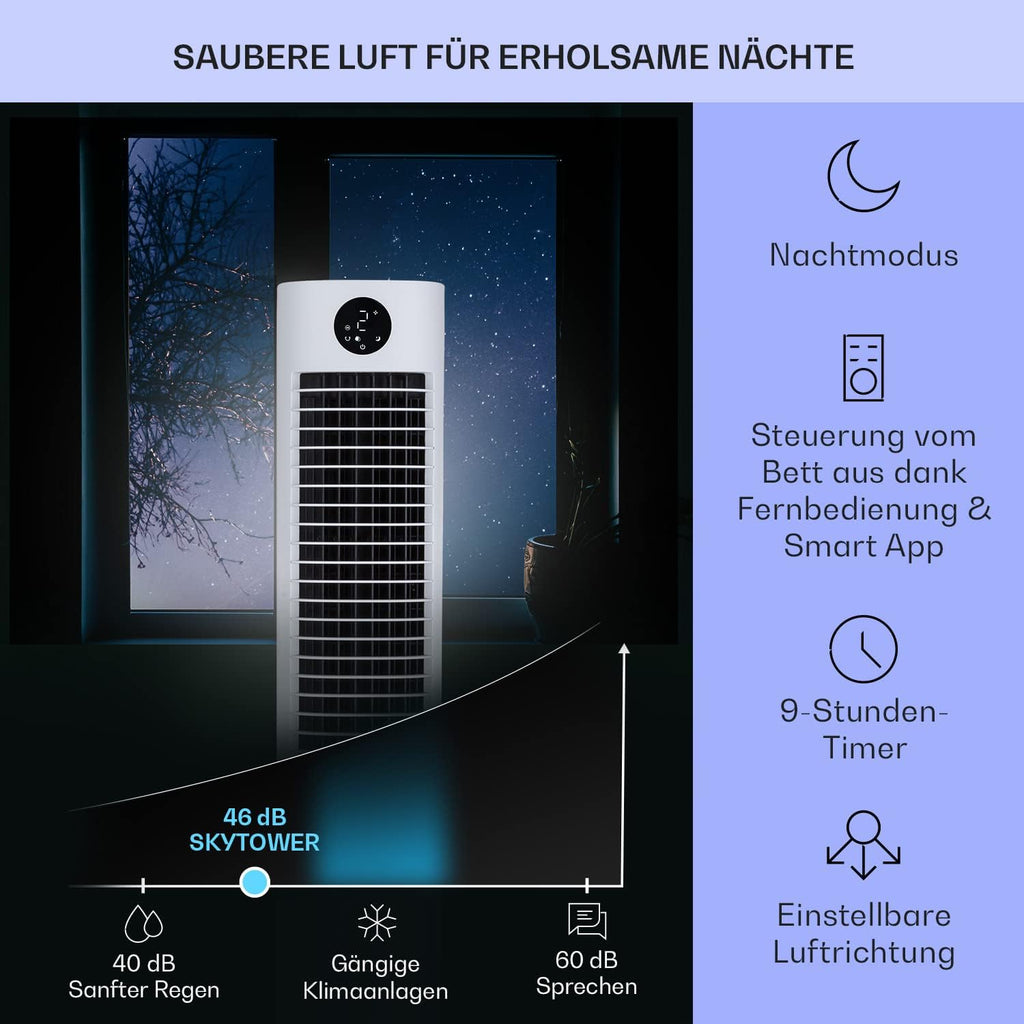 Klarstein Luchtkoeler met Waterkoeling, 5-in-1 Verdampingskoeler, Luchtbevochtiger, Ventilator & Luchtreiniger, Mobiele Airconditioner Luchtkoeler met App-Bediening, 80W Air Cooler, 462m³/h Luchtstroom, Wit