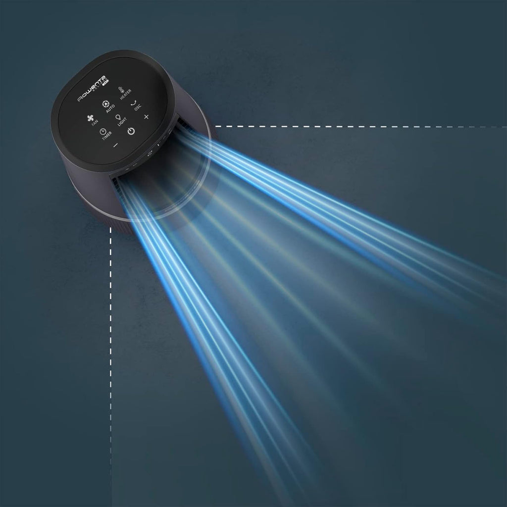Rowenta QU5062 Eclipse 3in1 Luchtreiniger, ventilator, kachel, filtert 99,9% van de deeltjes, voor kamers tot 30 m2, snelle verwarming tot 35°C, automatische dag- en nachtmodus, zwart/grijs