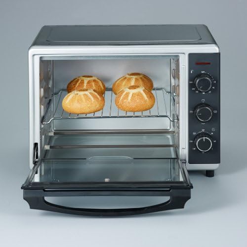 SEVERIN Bak- en Toastoven met heteluchtfunctie, Mini Oven met grillrooster, bakplaat, draaispies en pizzasteen, veelzijdige heteluchtoven met 42 L inhoud, 1.800 W, zwart, TO 2058
