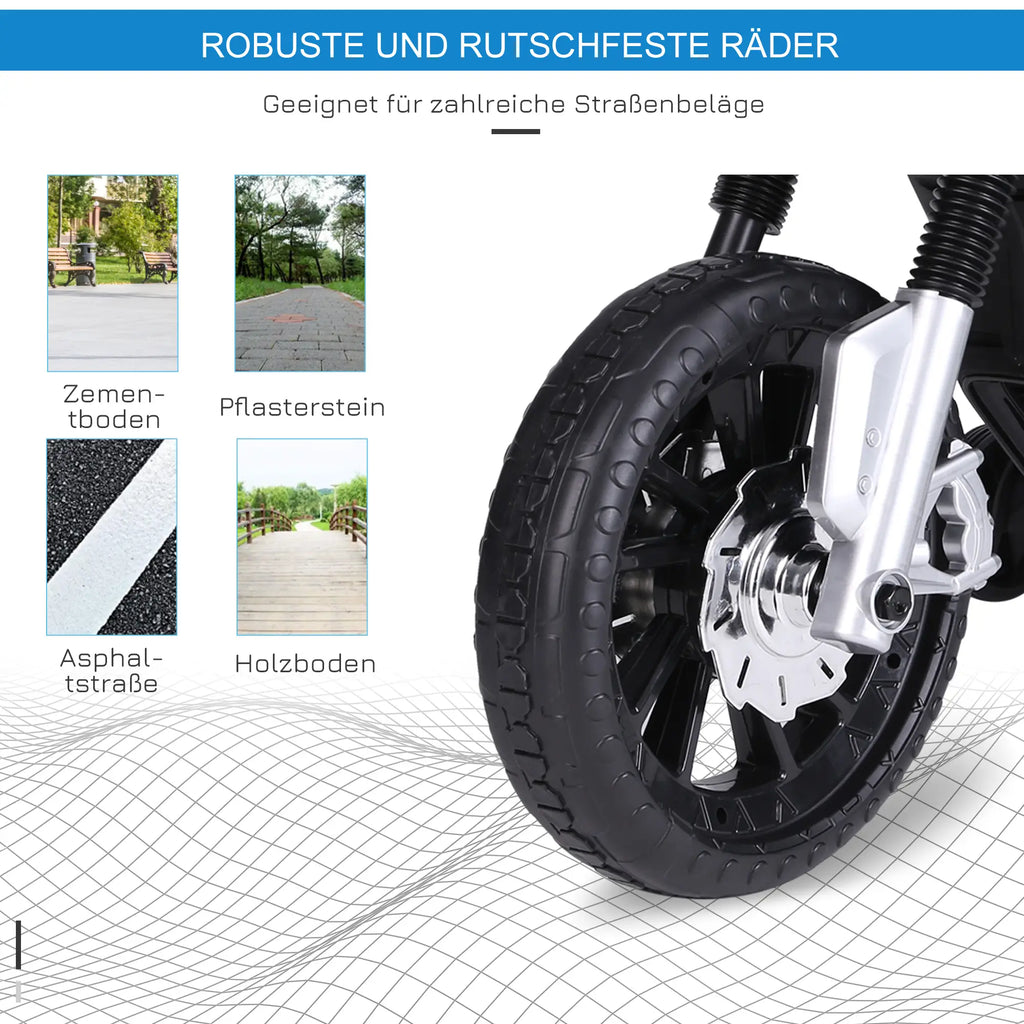 HOMCOM Kindermotorfiets Elektrisch voertuig met licht, muziek en zijwieltjes Blauw