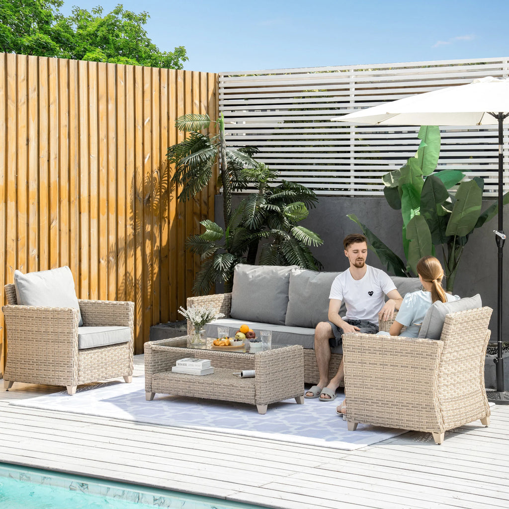 Outsunny Tuingarnituur Rotan 5-delig Buitenbank Bijzettafel Aluminium