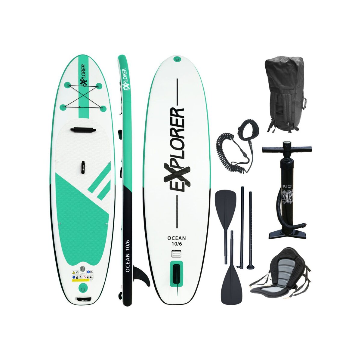 Explorer Stand-up-paddleset OCEAN 10.6 kajakset 320 (groen/wit, 320 x 84 x 12,7 cm) - b-stock als nieuw