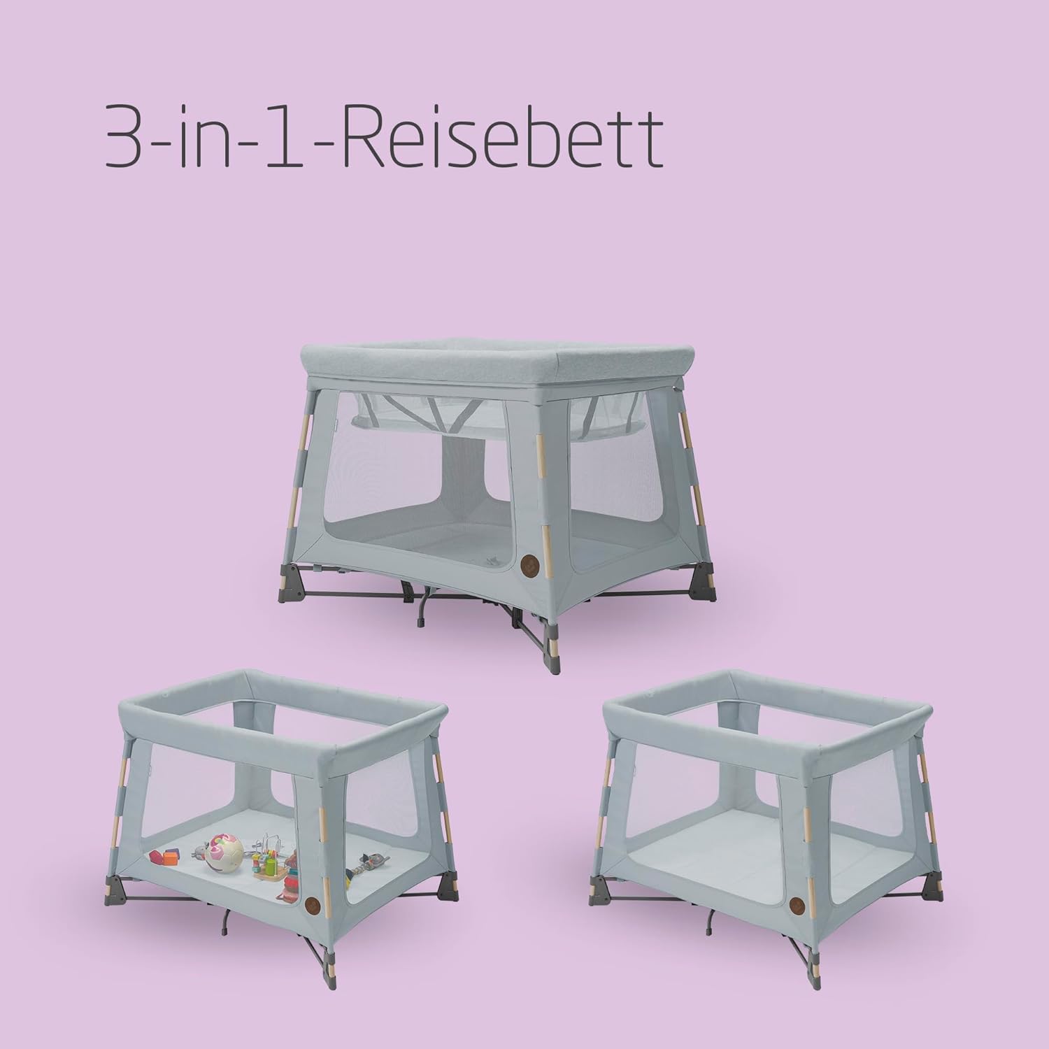 Maxi-Cosi Swift 3-in-1 reiswieg baby, wieg, 0-3,5 jaar, tot 15 kg, in hoogte verstelbare reiswieg, 2-in-1 matras, ultralicht, in 1 seconde inklapbaar, reistas, Eco Care, Beyond Grey