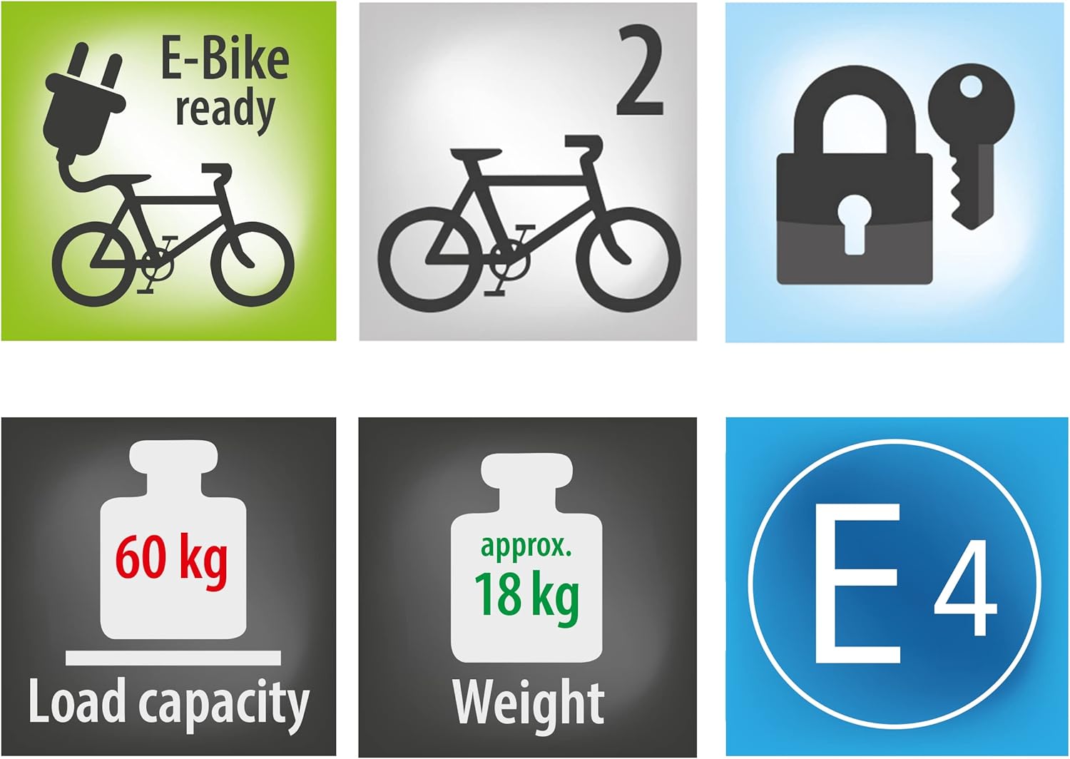 EUFAB 12010LAS fietsendrager POKER-F, geschikt voor e-bike, volledig voorgemonteerd, diefstalbeveiliging, voor 2 fietsen, voor trekhaak, zwart, 142 x 70 x 58 cm