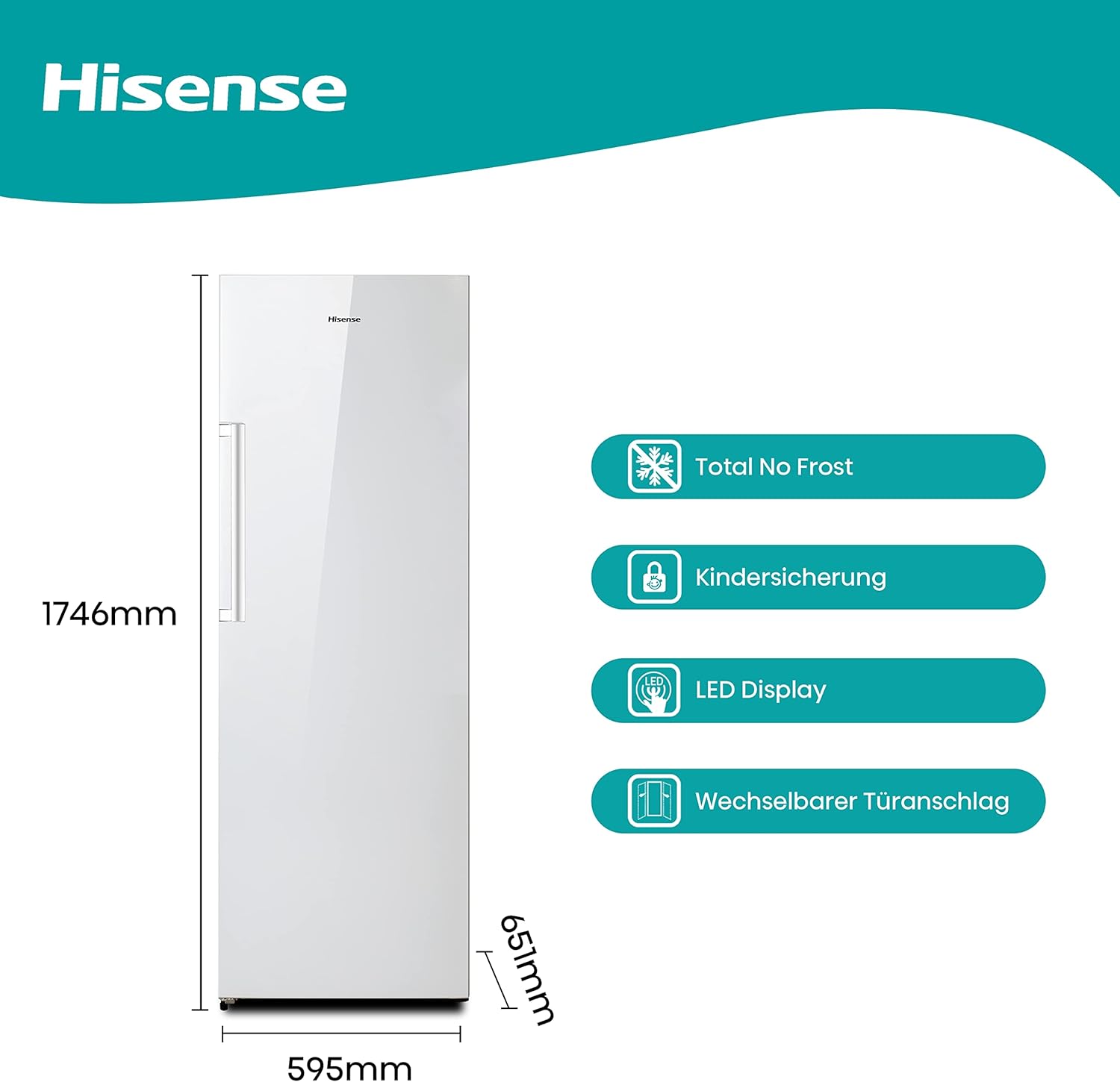Hisense FV191N4AW2 Vriezer/ TotalNoFrost/ SuperFreeze/ Deuralarm/ Multiflow 360°/ BigBox/ 143,4 cm/ Vriesgedeelte 147 l/ 41 dB/ 205 kWh/Wit