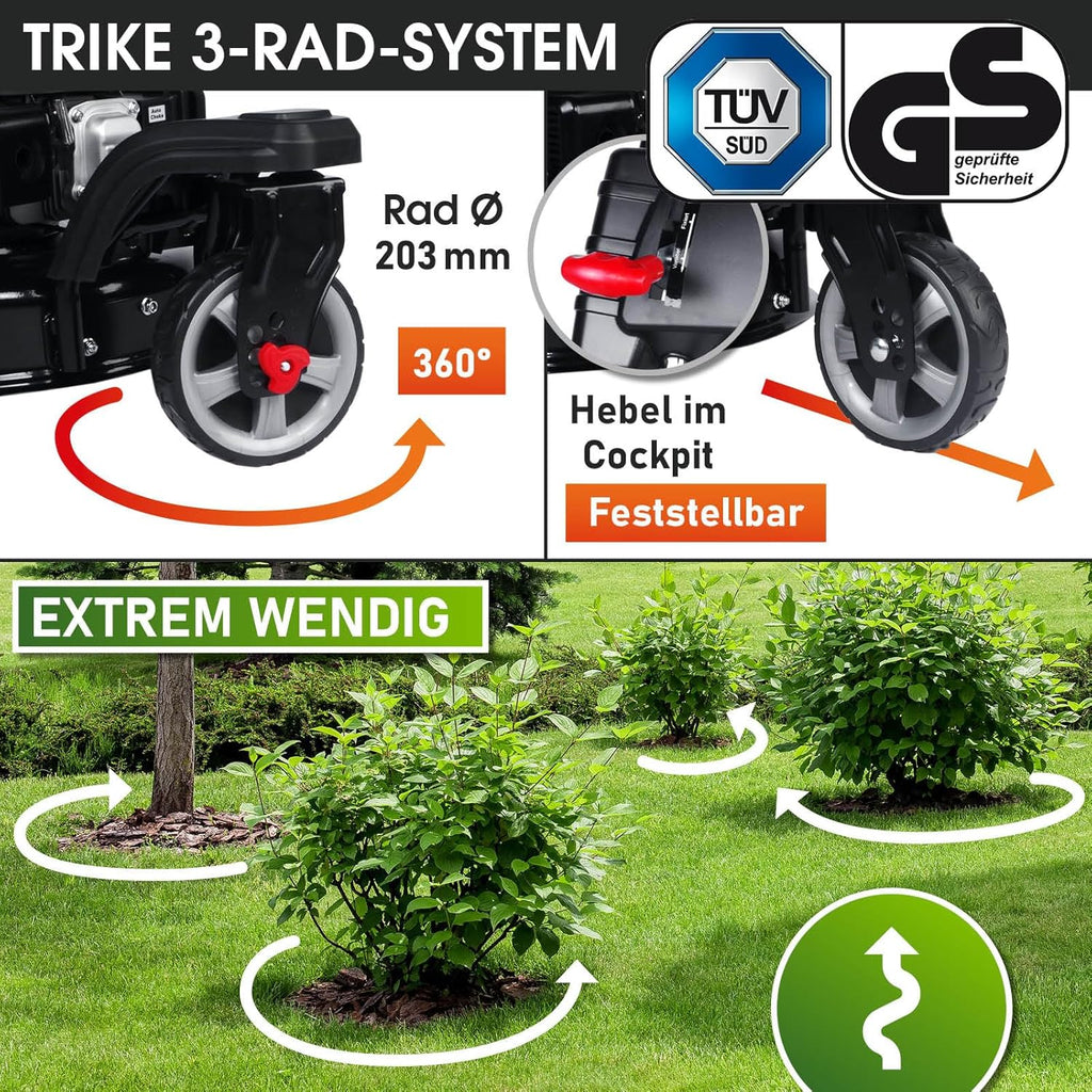 BRAST® Benzine grasmaaier Trike met aandrijving | 5,2kW (7PK) | 53cm maaibreedte | veel modellen | TÜV | 4-takt OHV motor | 30-80mm maaihoogte | 60L opvangbak | Stalen behuizing | Snelheid
