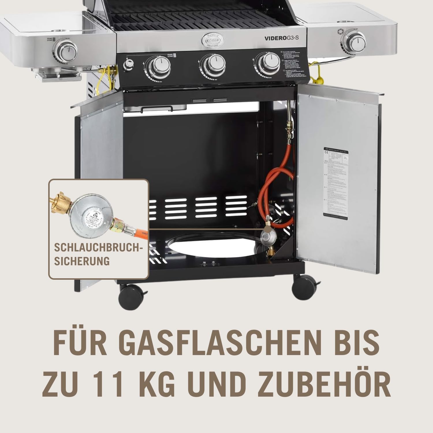 RÖSLE Elektrische BBQ-grill Portable Videro E2-P, draagbare tafelgrill met 2 branders, warmhoudrooster en deksel met glasplaat, gepoedercoat staal, zwart/zilver