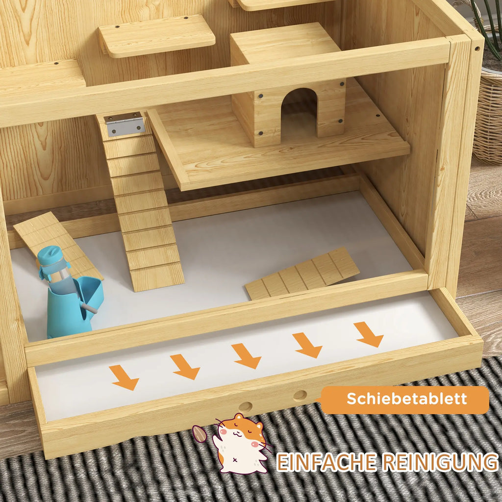 PawHut Hamsterkooi Knaagdierkooi meerdere verdiepingen met accessoires Hout