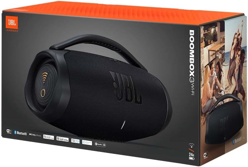 JBL Boombox 3 Wifi – Draadloze speaker met Bluetooth en wifi – Compatibel met de JBL One app – 24 uur afspeeltijd – Water- en stofdicht – Geïntegreerde powerbank – Zwart