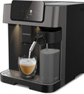 GRUNDIG KVA 7230 volautomatische koffiemachine, 10 koffiespecialiteiten, 13 maalfijnheden, melkreservoir, krachtig 1350 W, 19 bar pompdruk, dubbele uitloop, verlichting, Zwart/Donkerzilver