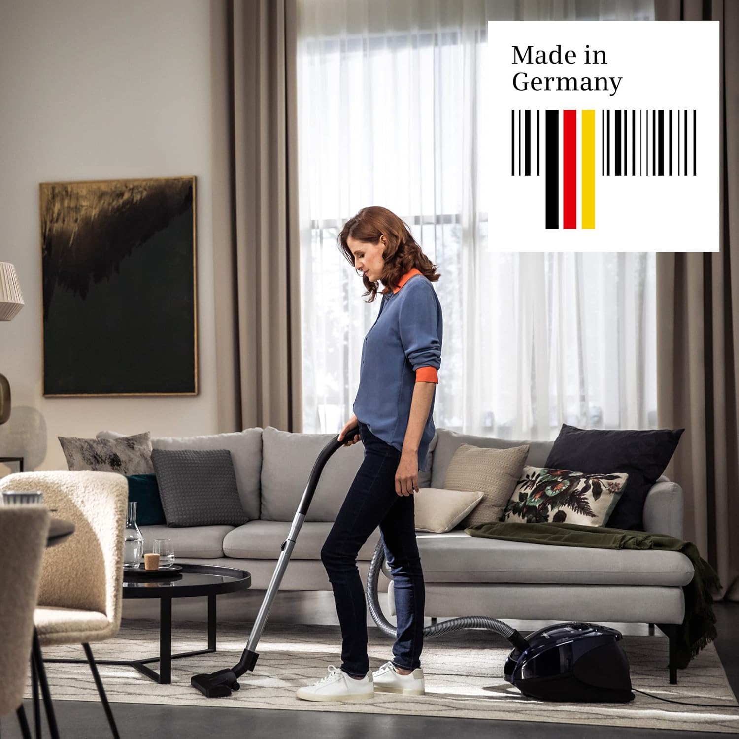 Siemens stofzuiger met zak synchropower VS06A111, stofzuiger, hygiënefilter, vloermond voor harde vloeren en tapijt, sterke zuigkracht, lange kabel, kierenzuiger, 600 W, blauw